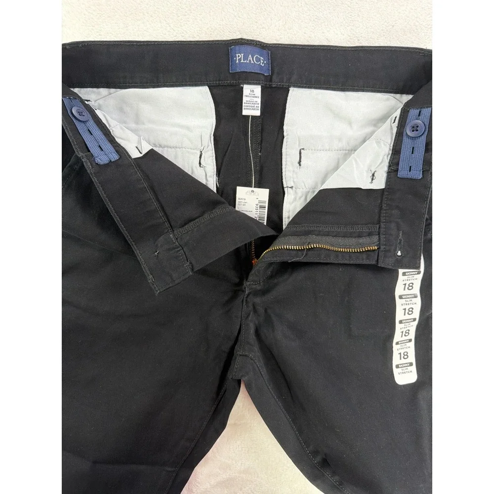 The Children's Place Skinny Slim Stretch Chino Cotton Black Boys Size 18 NWT $29